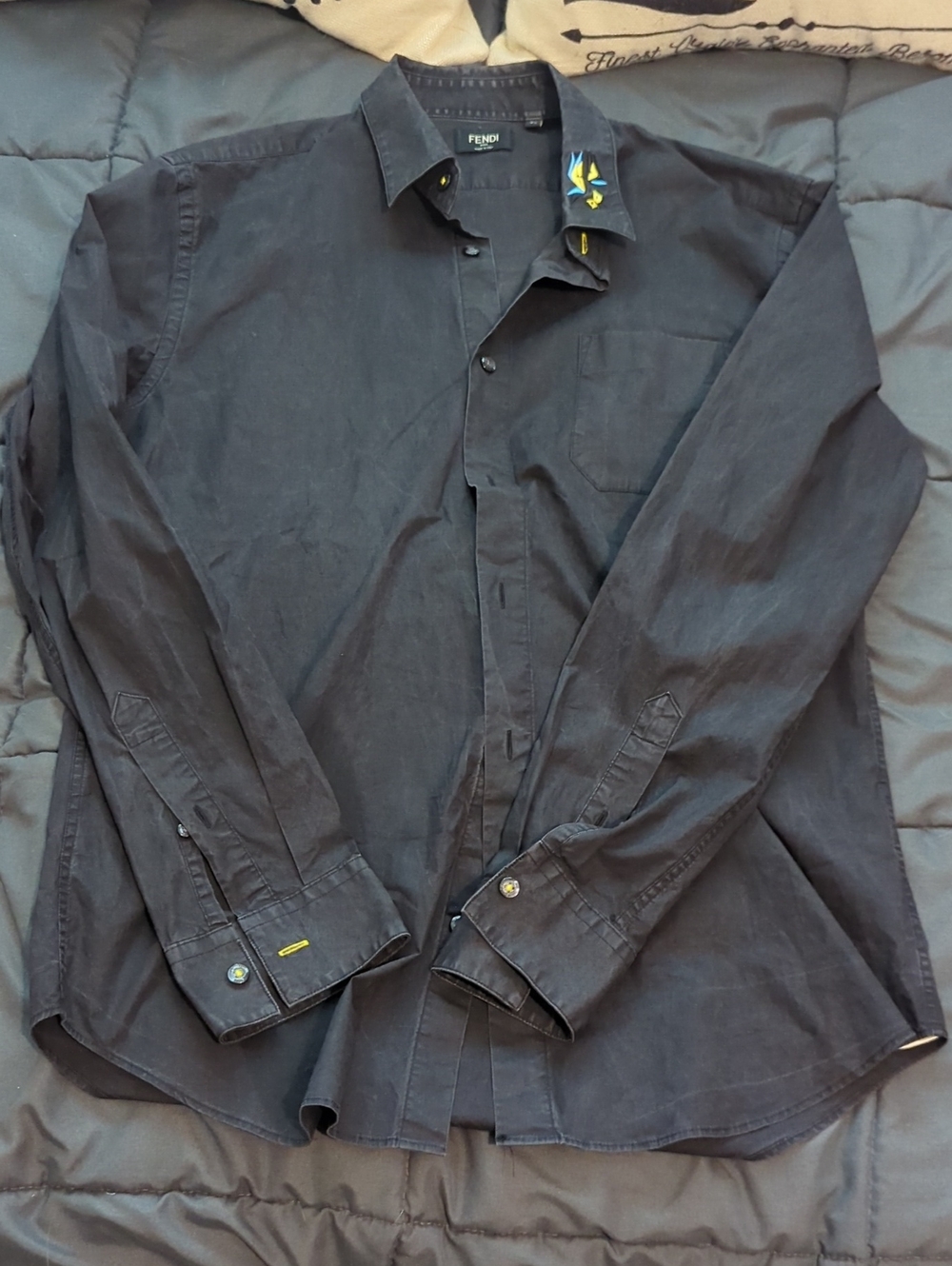 Authentic Fendi Monster Eyes Black Button-Down Shirt Made In Italy